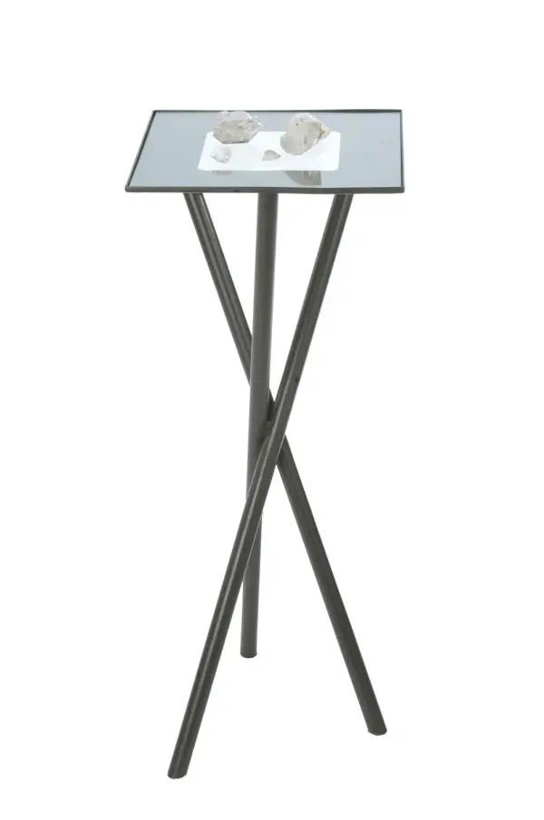 The material is Steel and Glass. The finish is Timeless Bronze. The glass is Clear. Collection: Tripod Finish: Timeless Bronze Glass: Clear Glass Notes: Custom Crafted In Yorkville, New York Please Allow 30 Days Width: 15.50" Height: 27.00" Length: 11.00" Weight: 10.00 lb Number of Bulbs: 2 Bulb Type: TBD Bulb Base: E26 Material: Steel Country of Origin: USA Safety Listing: Damp Safety Rating: Damp