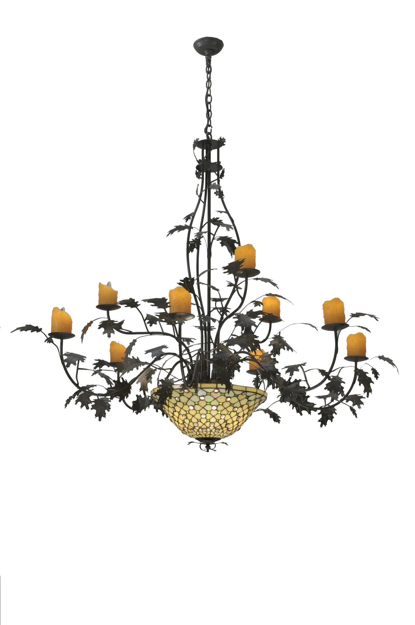 63" Wide Diamond & Jewel Oak Leaf 9 Arm Chandelier