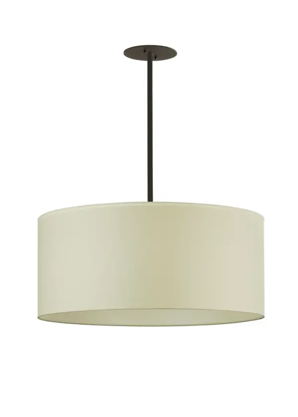 Offering a distinctive look that will enhance most interior decor themes, this Cilindro Textrene pendant features a round White Linen Textrene shade, which is complemented with a Statuario Idalight bottom diffuser. The ceiling pendant is enhanced with a frame and hardware. This fixture is created by highly skilled artisans at our manufacturing facility in Upstate New York. Custom sizes, styles and colors are available, as well as dimmable, energy efficient lamping options such as LED. This pendant is UL and cUL listed for damp and dry locations. Collection: Cilindro Finish: Black Glass: White Linen Notes: Fabric Shade Width: 36.00" Height: 42.00" Length: 36.00" Weight: 18.00 lb Number of Bulbs: 6 Maximum Wattage: 60.00 W Bulb Type: A19 Bulb Base: E26 Material: Steel Country of Origin: USA Safety Listing: Damp Safety Rating: Damp