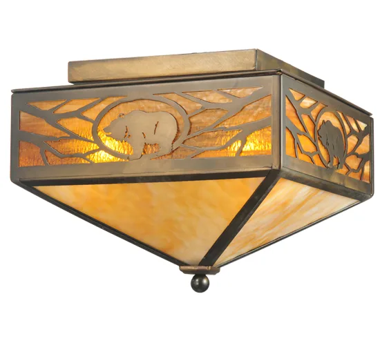 14" Square Lone Grizzly Bear Flushmount