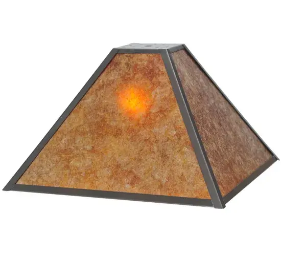 Evocative of the American Craftsman Design Movement. This handsome shade will add warmth and authentic appeal to interior spaces while creating a visually pleasing experience with welcoming ambient light. The shade features a stunning Amber Mica diffuser. Handcrafted by highly skilled artisans in our 180;000 square foot manufacturing facility in Yorkville; New York. Ideal for use with the appropriate hardware as a ceiling fixture or table/floor lamp.