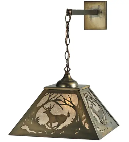Bring natural beauty into your home with this young buck White Tail Deer which is depicted leaping in the woods on this nature inspired sconce. The rustic fixture is finished in Antique Copper; has Silver Mica panels; and is handcrafted by Meyda artisans in the Yorkville; NY manufacturing facilities.