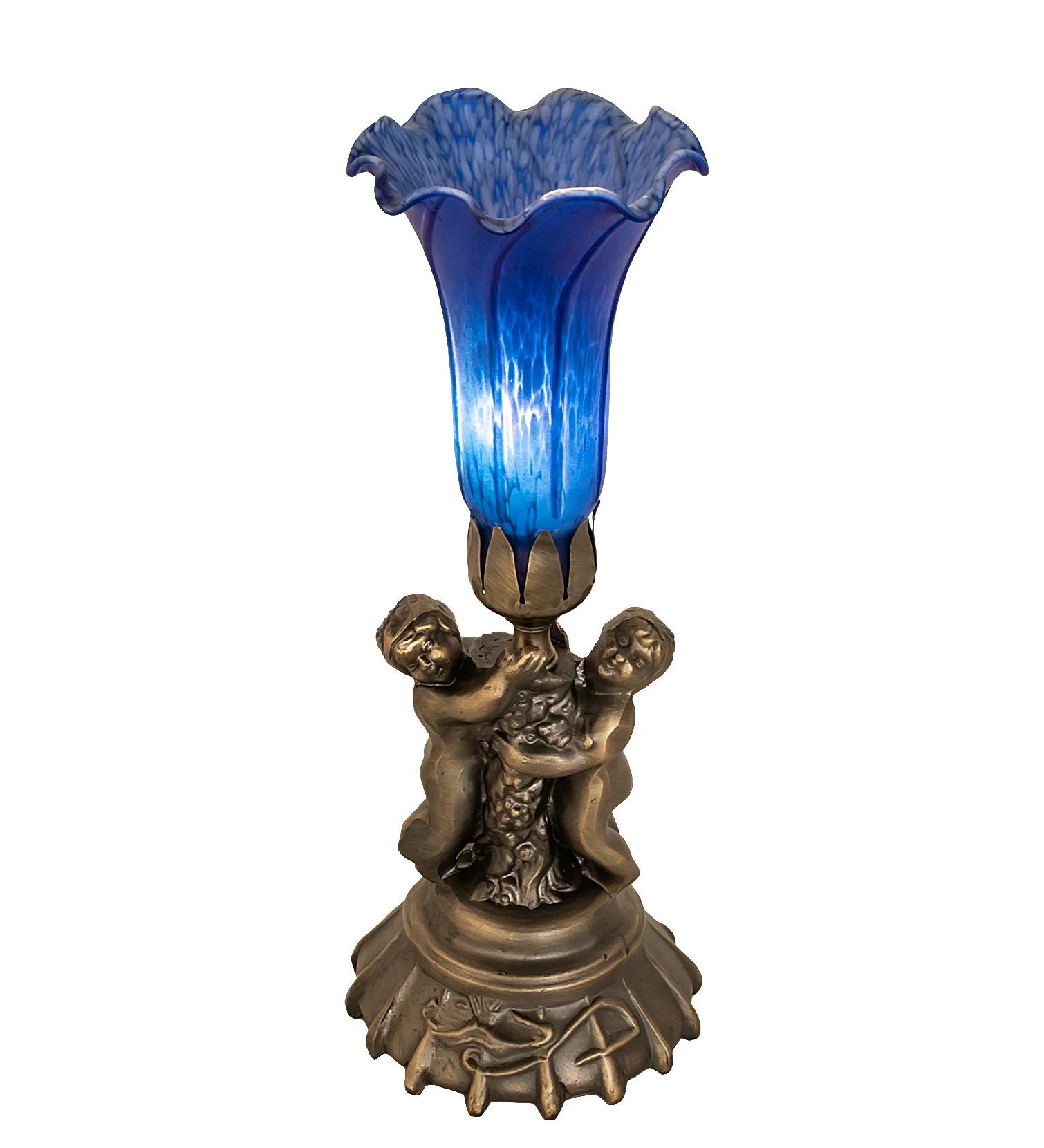 13" High Blue Tiffany Pond Lily Twin Cherub Accent Lamp