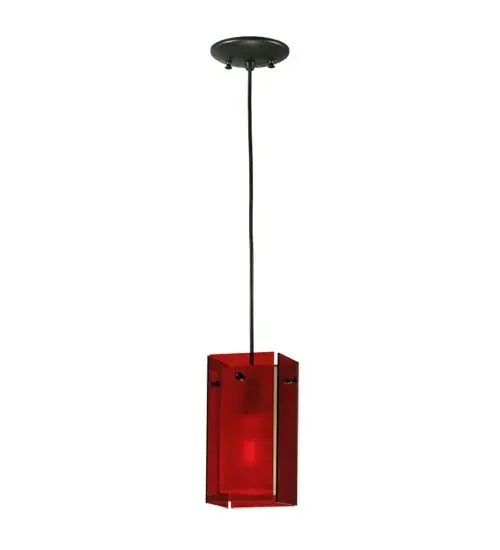 Make a dramatic design statement with our Red Quadrato Pendant; created with a blown glass cylinder that is available in frost or white and surrounded by decorative art glass in a rectangular shape. Ideal for suspension over a bar; kitchen island; retail counter; dining table and a broad range of residential or commercial installations. Handcrafted of Black finished hardware in the USA.