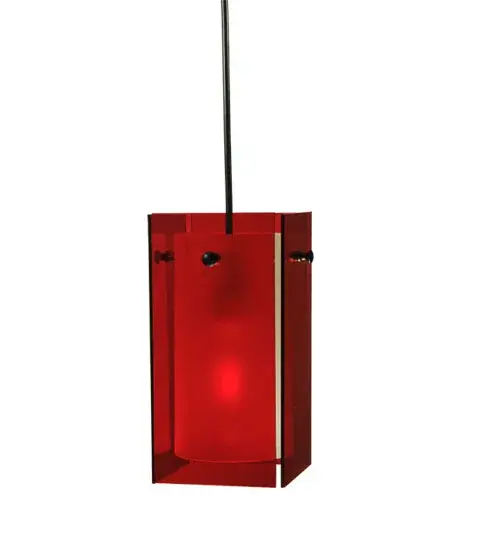 Make a dramatic design statement with our Red Quadrato Pendant; created with a blown glass cylinder that is available in frost or white and surrounded by decorative art glass in a rectangular shape. Ideal for suspension over a bar; kitchen island; retail counter; dining table and a broad range of residential or commercial installations. Handcrafted of Black finished hardware in the USA. - alternate view