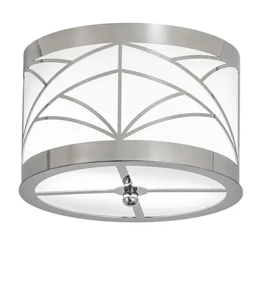 This stunning fixture with an impressive motif and a curved shape is reminiscent of the high style of the Art Deco era. This flushmount features a Statuario Idalight diffuser which is complemented with a Polished Aluminum finished frame and hardware. Handcrafted in the USA by highly skilled artisans in our manufacturing facility. Energy efficient lamping options such as LED are available. Custom colors; sizes and styles offered. UL and cUL listed for dry and damp locations. - alternate view
