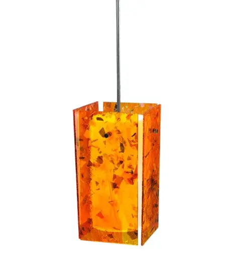 With its striking Orange hot art glass design, our Confetti glass Quadrato Magma pendant will heat up any dcor. Perfect for a home, restaurant or club, the pendant offers a unique textured look and dramatic design. Handcrafted in Meydas Yorkville, New York facility. UL Listed for damp locations. Collection: Metro Finish: Textured Black Glass: Magma (Orange) White Acrylic Cylinder Width: 5.00" Height: 15.00" Length: 5.00" Weight: 2.00 lb Number of Bulbs: 1 Maximum Wattage: 60.00 W Bulb Type: T10 Bulb Base: E26 Material: Steel Country of Origin: USA Safety Listing: Damp Safety Rating: Damp - alternate view