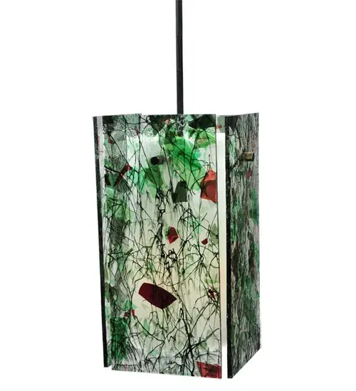Like a celebration during a holiday parade, this Meyda Parade Quadrato pendant features stunning Confetti art glass color combinations and a unique textured look. Handcrafted in Meydas Yorkville, New York facility. UL Listed for damp locations. Collection: Metro Finish: Textured Black Glass: Parade (Red & Green Confetti) White Acrylic Cylinder Width: 5.00" Height: 15.00" Length: 5.00" Weight: 1.00 lb Number of Bulbs: 1 Maximum Wattage: 60.00 W Bulb Type: T10 Bulb Base: E26 Material: Steel Country of Origin: USA Safety Listing: Damp Safety Rating: Damp - alternate view