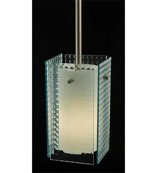 Bring architectural lighting into a home; retailer; hotel or restaurant with our Quadrato Window Pane art glass pendant. This pendant is handcrafted with handsome Nickel finished brass hardware in the USA. Height can be customized. UL Listed for damp locations. - alternate view
