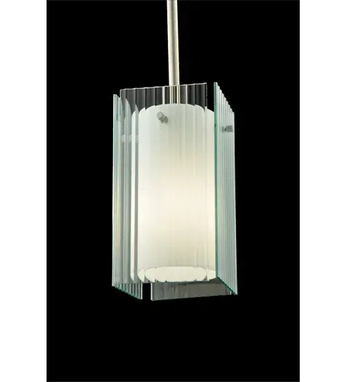 Invite architectural lighting into a home; shop or restaurant with this Fluted Quadrato art glass pendant. Our Clear Fluted pendant is handcrafted with handsome Nickel finished brass hardware in the USA. Energy efficient lamping options available. Height can be customized. UL Listed for damp locations. - alternate view