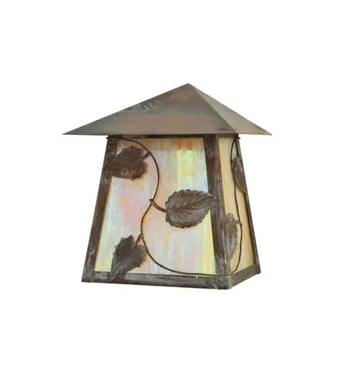 Inspired by Nature; this charming wall sconce features a stunning Vintage Copper Vine and Leaf design that accents the Beige Iridescent Glass lens to evoke a subtle; yet dramatic shadow effect when illuminated. This Craftsman Signature Wall Sconce is perfect for indoor and outdoor lighting applications. Domestically manufactured in our 180;000 square foot facility in Yorkville; New York. The Build Your Own Series can be custom configured with lantern colors; metal finishes; profiles and fixture sizes to suit your taste. UL and cUL listed for dry; damp and wet locations. - alternate view