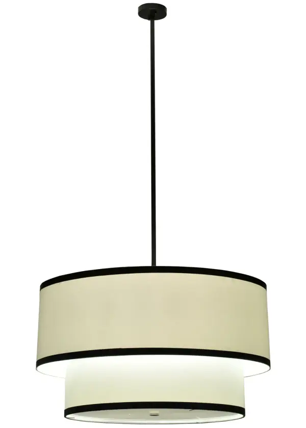 Designed for a sophisticated architectural look, this transitional fixture is designed with two tiers featuring curved Cream Linen colored Textrene shades, with a lower diffuser offered in White Idalight. The canopy, decorative trim and hardware are accentuated in a Timeless Bronze finish. Ideal for a conference room, foyer, lobby or other large spaces, this fixture is custom crafted in the USA. Custom sizes, styles, colors and dimmable energy efficient lamping options are offered. UL and cUL listed for damp and dry locations. Collection: Cilindro Finish: Timeless Bronze Glass: Cream Linen Notes: Custom Crafted In Yorkville, New York Please Allow 30 Days Width: 36.50" Height: 70.00" Length: 36.50" Weight: 12.00 lb Extension from Wall: 4.75" Number of Bulbs: 3 Maximum Wattage: 12.00 W Bulb Type: A19 Bulb Base: GU24 Light Source: LED Material: Steel Country of Origin: USA Safety Listing: Damp Safety Rating: Damp LED