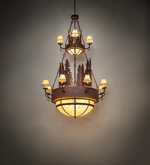 54" Wide Walden Pine 2 Tier Chandelier