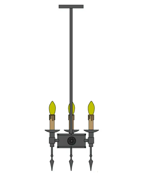 Bring the Gothic Revival into your home with MeydaLighting's stunning Warwick pendant, which integrates a rustic Motif with gothic style. Faux candles perched atop holders with spearhead accents provide lighting that conjures up images of romanticized bygone days. Decorated with cast iron medallions and coated with a Dark Roast finish, it completes the evocative impression. Custom crafted in Yorkville, New York by Meyda artisans. Collection: Warwick Finish: Dark Roast Glass: Dark Roast Width: 8.00" Height: 30.00" Length: 8.00" Weight: 30.00 lb Number of Bulbs: 3 Maximum Wattage: 60.00 W Bulb Type: A19 Bulb Base: E12 Material: Steel Country of Origin: USA Safety Listing: Damp Safety Rating: Damp