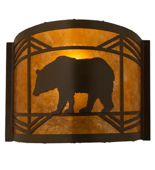 Drawing inspiration from the wildlife and natural beauty in the spectacular American mountain ranges- from New York's Adirondacks; to Big Bend National Park in Texas; to Mount Ranier in Washington. This stunning wall fixture depicts a bold Bear meandering through the woodlands. An Amber Mica shade features a Timeless Bronze finish and will bring the splendor of wildlife into your home. Ideal for illuminating walls in corridors and dining areas in residential and hospitality settings. The Lone Bear Wall Sconce is included in our American-made; American-designed; handcrafted Wildlife Collection and manufactured in Yorkville; New York. UL and cUL listed for dry and damp locations. - alternate view