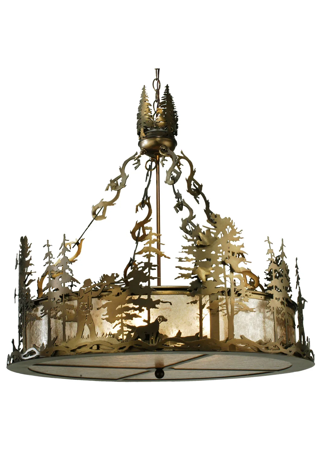 Quail Hunter Four Light Inverted Pendant in Antique Copper