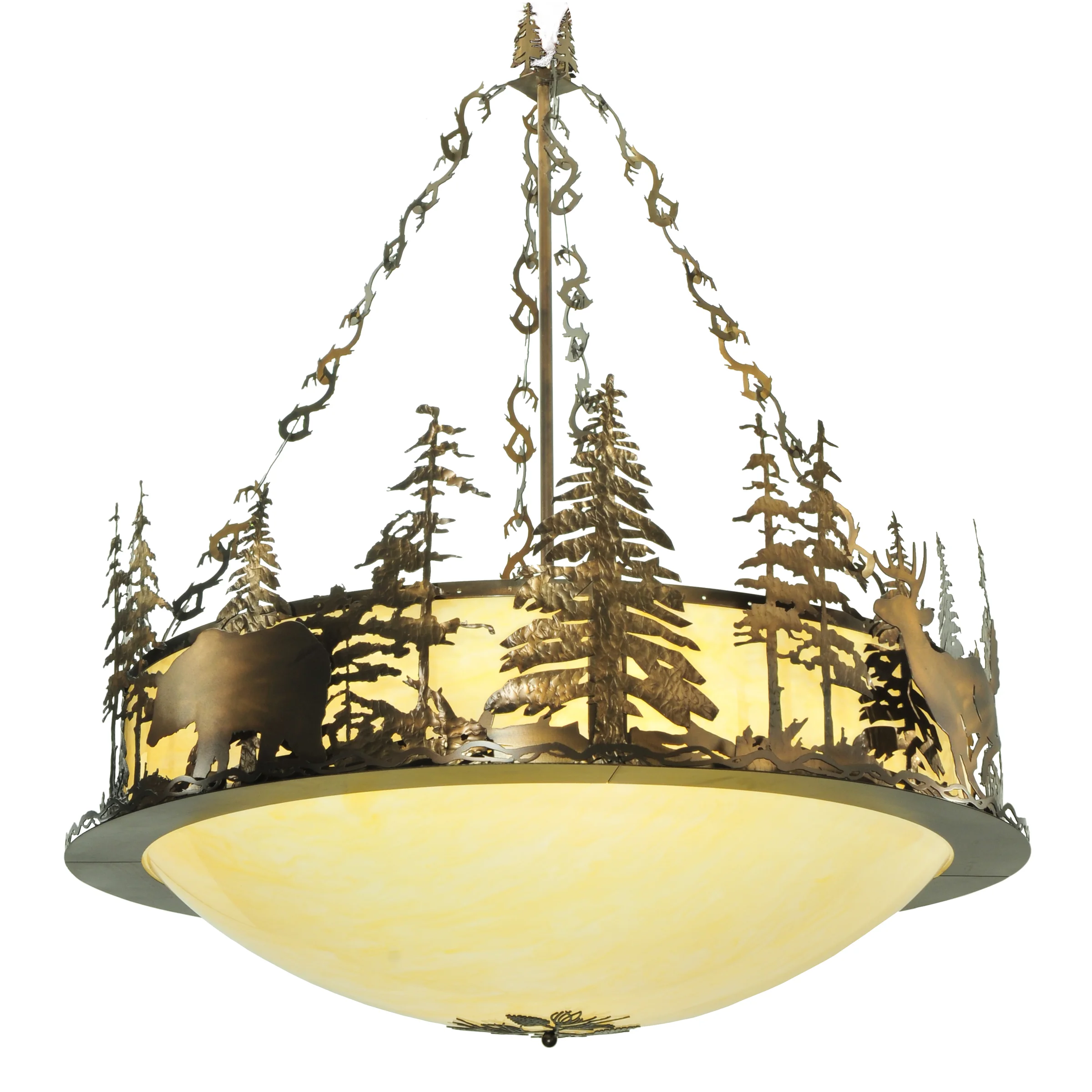 Wildlife Ten Light Inverted Pendant in Antique Copper