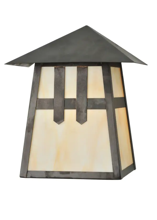 Custom made from Solid Brass. A stunning Craftsman Signature design statement is created with a handsome Mission styled straight line design. Highlighted with Beige art glass shade and a Craftsman Brown finish. This indoor/outdoor wall sconce is handcrafted by highly skilled artisans in our 180;000 square foot manufacturing facility in Yorkville; NY. Fixture designs; metal finishes and sconce sizes can be customized to meet your needs. UL and cUL listed for dry; damp and wet locations.