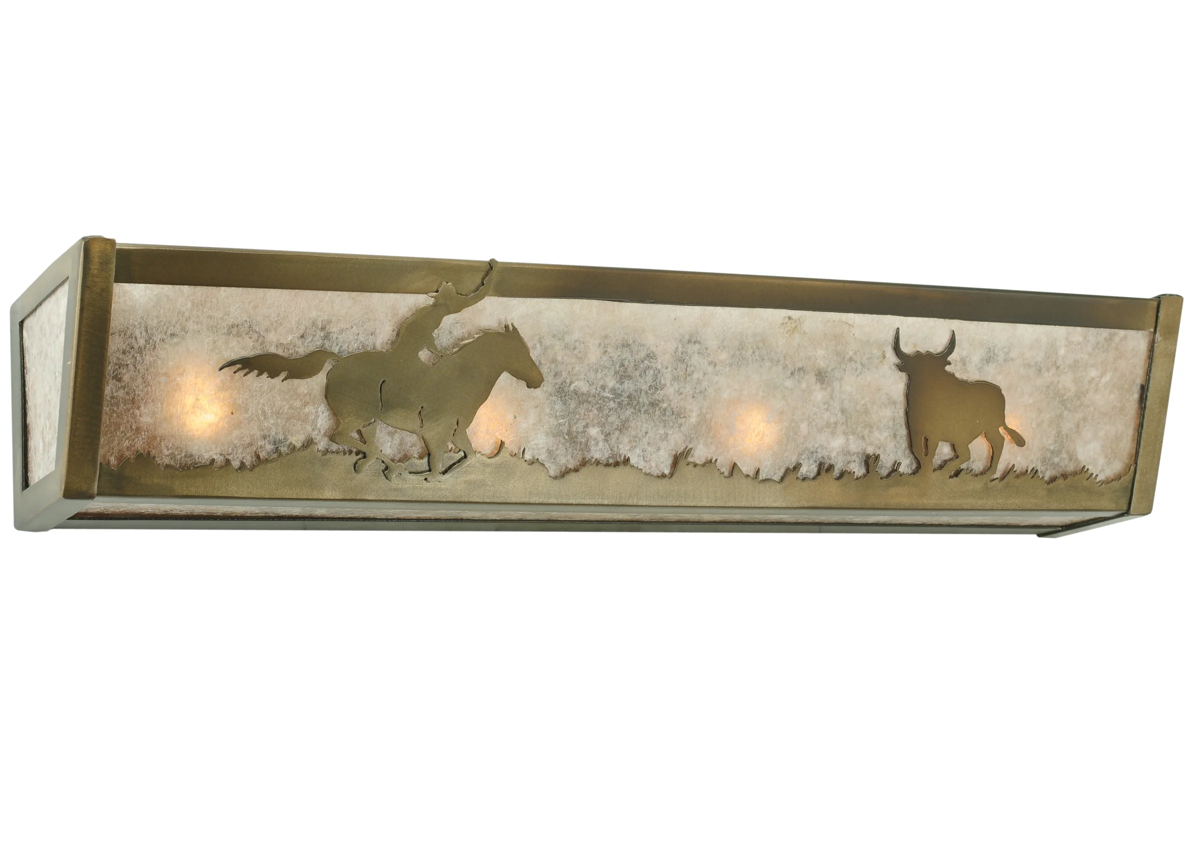 Cowboy & Steer Four Light Vanity in Antique Copper