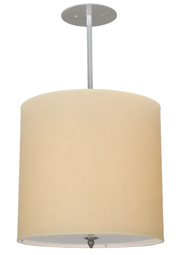 Designed with a round profile and a clean architectural look. This appealing and versatile ceiling fixture defines a sophisticated aesthetic. This Beige Textrene shade is designed with a Statuario Idalight bottom diffuser and complemented with hardware in a Nickel powder coat finish. Custom low-profile canopy is mounted flush to ceiling for a clean architectural look. Handcrafted by highly skilled artisans in our 180,000 square foot manufacturing facility in Yorkville, New York. Available in a wide range of custom choices including various designs, colors and finishes. UL and cUL listed for dry and damp locations however we do not recommend installing it in spaces that experience a large amount of moisture due to the fabric shade. Collection: Cilindro Finish: Nickel Powder Coat Glass: Beige Textrene Notes: Beige Fabric Width: 18.00" Height: 30.00" Length: 18.00" Weight: 8.00 lb Number of Bulbs: 4 Maximum Wattage: 60.00 W Bulb Type: A19 Bulb Base: E26 Material: Steel Country of Origin: USA Safety Listing: Damp Safety Rating: Damp