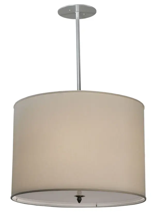 Designed with a round profile and a clean architectural look. This appealing and versatile ceiling fixture defines a sophisticated aesthetic. This Cream Textrene shade is designed with a Statuario Idalight bottom diffuser and complemented with hardware in a Brushed Nickel finish. Handcrafted by highly skilled artisans in our 180,000 square foot manufacturing facility in Yorkville, New York. This pendant is available in a wide range of custom choices including various designs, colors and finishes. UL and cUL listed for damp and dry locations. Collection: Cilindro Finish: Brushed Nickel Glass: Cream Textrene & Statuario Idalight Notes: Cream Fabric Shade Width: 24.00" Height: 36.00" Length: 24.00" Weight: 11.00 lb Extension from Wall: 6.25" Number of Bulbs: 4 Maximum Wattage: 60.00 W Bulb Type: A19 Bulb Base: E26 Material: Steel Country of Origin: USA Safety Listing: Damp Safety Rating: Damp