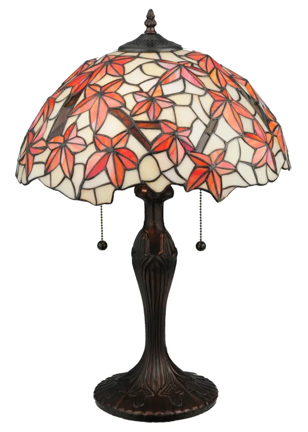 Lure nautical charm into your home with this striking Starfish table lamp. Three-dimensional Orange Starfish are depicted moving across a sandy White and Amber art glass background. This unique stained glass lamp was handcrafted using Tiffany's famous copperfoil construction process and is complemented with a handsome Mahogany Bronze finished base. Limited quantities available. Additional quantities available with a six-month lead-time.