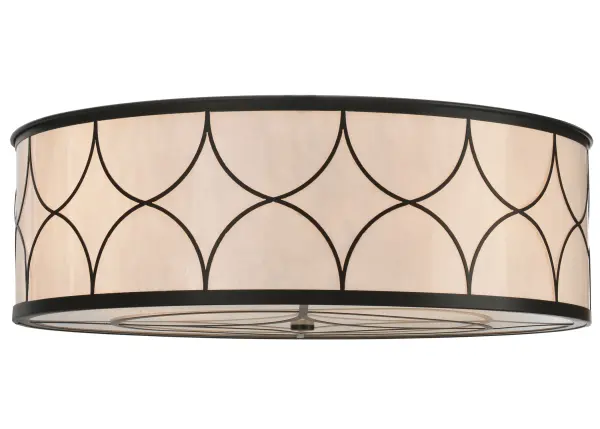 This fanciful fixture with a diamond motif and a curved shape is reminiscent of the high art of the Art Deco era. This flushmount is hand finished in Black; and features a Whitestone Idalight shade. Handcrafted in the USA by Meyda artisans. Energy efficient lamping options available. Custom colors; sizes and styles offered. UL and cUL listed for dry and damp locations.
