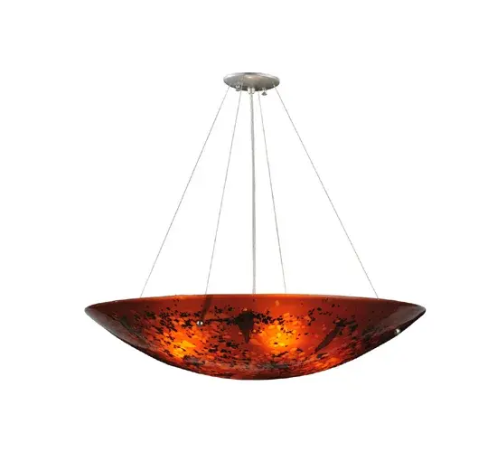 Add a striking look to a home; restaurant or hotel with this unique fused glass fixture. Integrating Amber; Green; Clear Glass and other Secret Ingrediants in its striking shade design; it is hand finished in Brushed Nickel. The aircraft cable can be extended from a semi flushmount to a longer inverted pendant. Handcrafted by Meyda artisans in our Yorkville; NY manufacturing facility. UL listed for damp locations. - alternate view