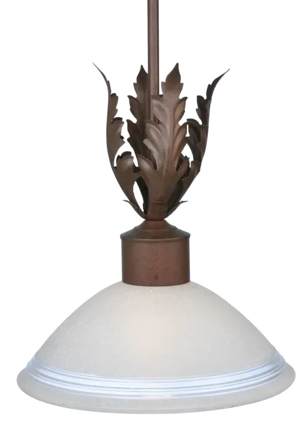 The charming Orleans pendant features White Scavo glass which is enhanced with lovely Acanthus leaf accents and hardware featured in an authentic Rusty Nail finish. Custom crafted by highly skilled artisans in our 180;000 square foot manufacturing facility in Yorkville; New York. Choose from an extensive custom palette of lighting designs; sizes; colors; styles and energy efficient lamping options. UL and cUL listed for damp and dry locations.