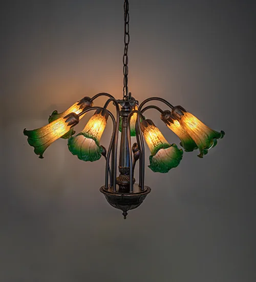 24" Wide Amber/Green Tiffany Pond Lily 7 LT Chandelier