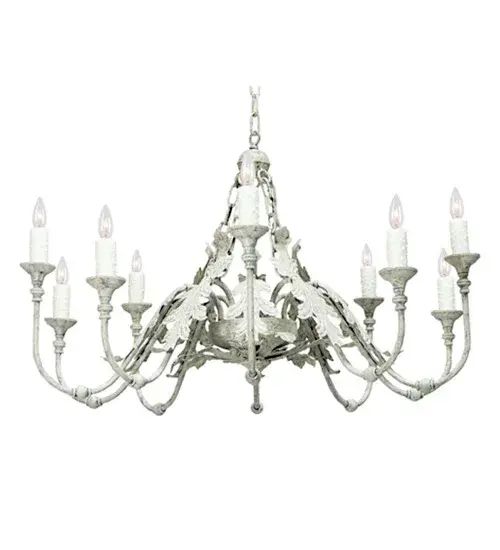 Calming the senses with a pure color palette, the exquisite Arbor Chandelier speaks to the versatility of a truly elegant piece that fits into nearly any residential, hospitality or commercial setting. 10 faux candlelights with White covers embrace customer-supplied Candelabra lamps to match the handpainted custom finished frame and hardware with acanthus leaf accents. Handmade in our Yorkville, NY manufacturing facility, custom sizes, styles and colors are available as well as dimmable energy efficient lamping options such as LED. The chandelier is UL and cUL listed for dry and damp locations. Collection: Arbor Finish: Tuscan Ivory Glass: Black,Beige Width: 42.00" Height: 26.00" Length: 42.00" Weight: 33.00 lb Number of Bulbs: 10 Maximum Wattage: 40.00 W Bulb Type: B10 Bulb Base: E12 Material: Steel Country of Origin: USA Safety Listing: Dry Safety Rating: Damp