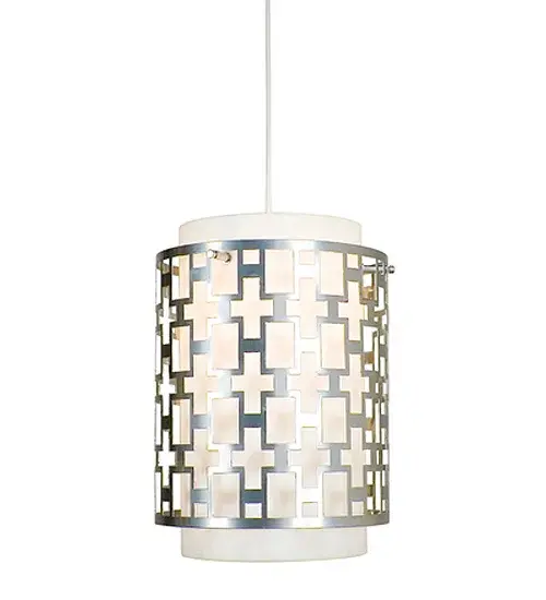 Detailed Deco styled metalwork in a stunning Nickel powdercoat finish surrounds a Statuario Idalight lens designed with a cylindrical profile. Handcrafted by highly skilled artisans in the USA, the eye-catching Icarus Pendant is offered in custom sizes, styles and colors. Dimmable energy efficient lamping options such as LED are offered. The 12-inch wide pendant UL and cUL listed for dry and damp locations. Collection: Icarus Finish: Brushed Nickel Glass: Statuario Idalight Width: 12.00" Height: 16.00" Length: 12.00" Weight: 6.00 lb Number of Bulbs: 1 Maximum Wattage: 60.00 W Bulb Type: A19 Bulb Base: E26 Material: Steel Country of Origin: USA Safety Listing: Dry Safety Rating: Damp