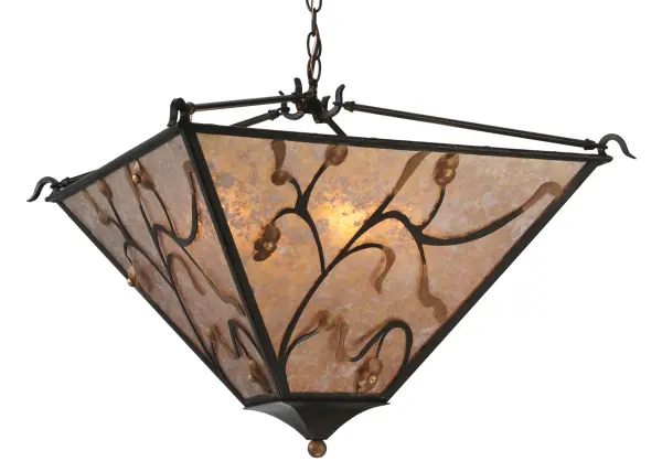 With flowers plentiful and in bloom; tree branches entwine gracefully in this appealing nature inspired lighting design. The artistic leaves; flowers and finial are featured in a Cortez Gold finish on this stunning Silver Mica shade; which is complemented with a frame; chain and branch design featured in a warm Coffee Bean finish. Custom crafted in the Meyda facility at the foothills of the Adirondack Mountains; this fixture is offered with custom designs; colors and sizes; as well as dimmable energy efficient lamping options. The sconce is UL and cUL listed.