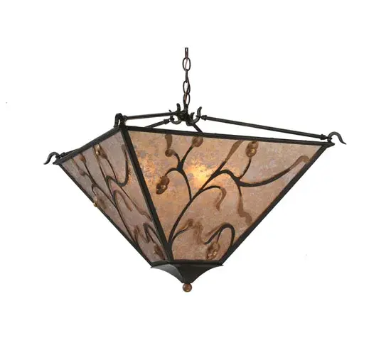 With flowers plentiful and in bloom; tree branches entwine gracefully in this appealing nature inspired lighting design. The artistic leaves; flowers and finial are featured in a Cortez Gold finish on this stunning Silver Mica shade; which is complemented with a frame; chain and branch design featured in a warm Coffee Bean finish. Custom crafted in the Meyda facility at the foothills of the Adirondack Mountains; this fixture is offered with custom designs; colors and sizes; as well as dimmable energy efficient lamping options. The sconce is UL and cUL listed. - alternate view