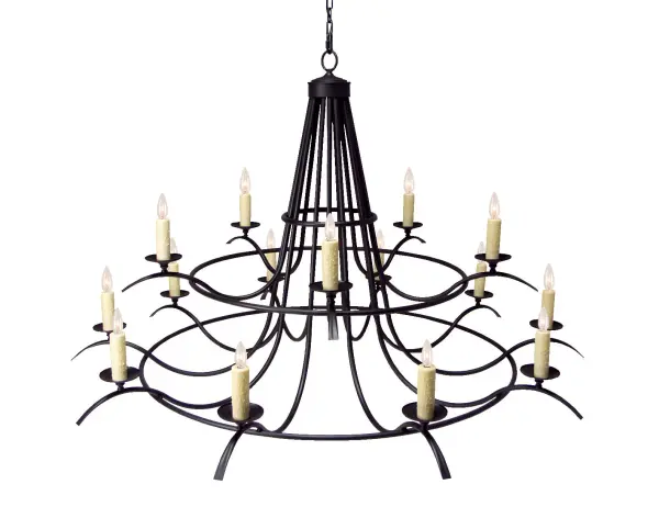 Add graceful detail and beautiful ambient illumination to any interior decor with this elegant and elaborate Octavia lighting design. 15 Ivory colored faux candlelights are perched on delicate bobeches; which are embraced by an exquisite curved arms with frame in a Blackwash finish. Custom crafted in our manufacturing facility in the USA; this exquisite 2-tier chandelier is perfect for creating a welcoming environment in any commercial; residential or hospitality space. Choose a custom color; style; size or lamping option to individualize the look that you need. This fixture is UL and cUL listed for damp and dry locations.