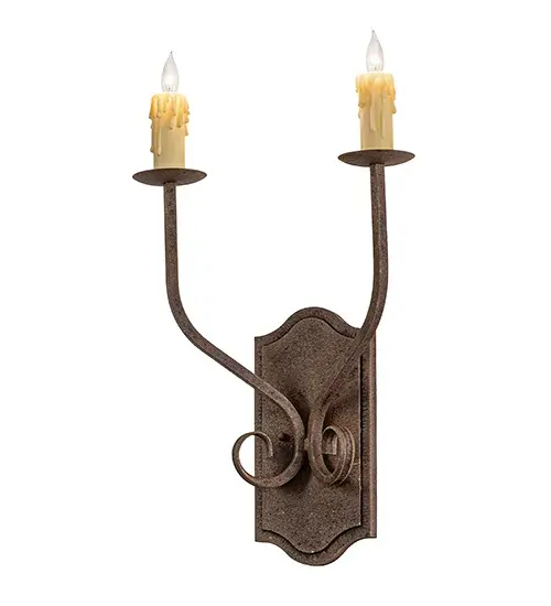 Enjoy the rich time-honored look of Samuel; an exquisite wall sconce which reveals classic styling and superior handcrafted construction. The shapely fixture features two Ivory faux candlelights which is complemented with a frame; scroll arm and hardware offered in an Antiquity finish. The wall sconce is available in custom colors; designs; sizes and dimmable energy efficient lamping options such as LED. The 22-inch tall fixture is UL and cUL listed for dry and damp locations. - alternate view