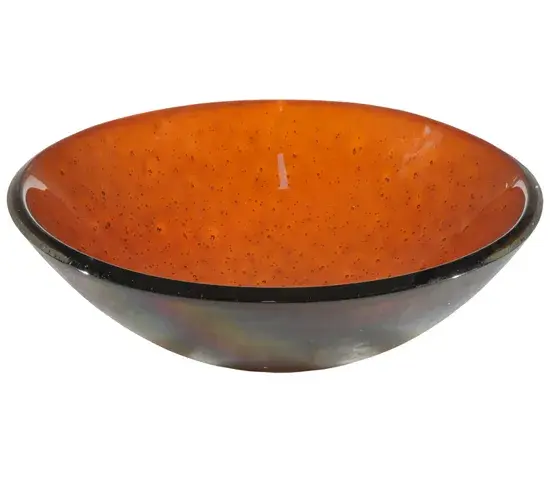 Contemporary; fun; transitional; elegant and creative. Nothing compares to this stunning; innovative art piece; featuring our Ambrosia Amber Iridescent kiln fired; fused glass vessel style sink. Perfect for fine kitchens and baths in residential and hospitality applications.Endless custom color; design and size options. Matching lighting designs available for a complete design statement. Made in the USA at Meyda's manufacturing facilities.