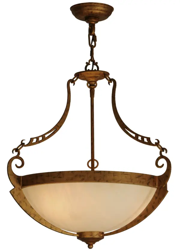 Classic elegance meets eclectic sophistication with the artistically designed Focus Pendant. The Cr?me Carrare Idalight diffuser is complemented with Iron scrolled accents; frame and hardware featured in a Spanish Gold finish. Custom crafted by highly skilled artisans in our manufacturing facilities in Yorkville; New York. Custom options include special sizes; styles and finishes; as well as dimmable energy efficient lamping options including LED. UL and cUL listed for dry and damp locations.