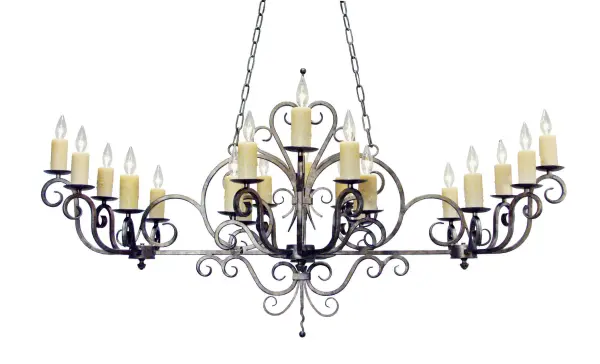 Graceful elegance and a distinctive refinement are reflected in this appealing lighting masterpiece. This chandelier renders an exquisite design featured in a Corinth finish and adorned with a multitude of scrolled accents. The chandelier renders 20 Ivory faux candlelights perched on delicate bobeches and designed for beautiful ambient light. The fixture features hand detailed American craftsmanship perfected by years of time honored artistry in the company's manufacturing facility in Upstate New York. This chandelier is perfect for illuminating reception areas; dining rooms and other spaces. Custom sizes; styles and colors are available; as well as dimmable energy efficient lamping options such as LED. This 60-inch long fixture is UL and cUL listed for damp and dry locations.