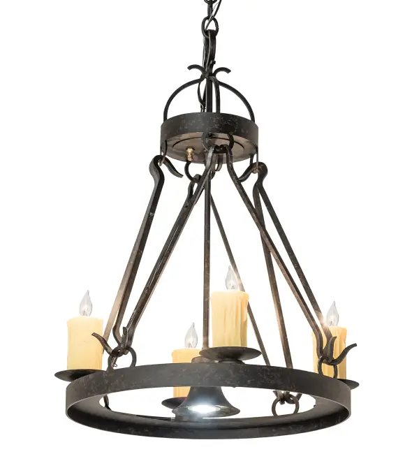 Blending an exquisite style with a rich distinguished look; the Lakeshore features a Coffee Bean finished steel ring that provides timeless beauty and beautiful illumination. A total of 4 Amber faux candlelights perched on bobeches; and complemented with a downlight for functional illumination on surfaces below. This chandelier is ideal for illuminating dining areas; conference tables; lobbies and other residential and hospitality spaces. The fixture is UL and cUL listed for damp and dry locations.