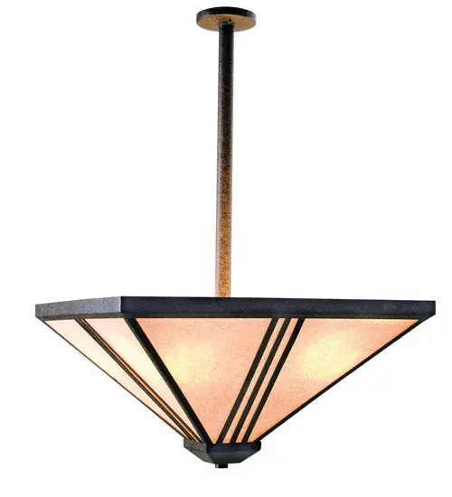 This clean transitional ceiling pendant is designed with an appealing Sahara Taupe diffuser in a Mission styled frame featured with hardware and straight line accents in a stunning Rusty Nail finish. Sage is the perfect lighting fixture that will enhance any decor, for fine homes, restaurants, boutiques and hotels. Custom crafted by highly skilled artisans in our manufacturing facility in Yorkville, NY, the pendant is available in custom sizes, styles and colors. Dimmable energy efficient lamping options such as LED are available. The 24-inch fixture is UL and cUL listed for damp and dry locations. Collection: Sage Finish: Rusty Nail Glass: Sahara Taupe Idalight Width: 24.00" Height: 36.00" Length: 24.00" Weight: 16.00 lb Number of Bulbs: 4 Maximum Wattage: 40.00 W Bulb Type: A19 Bulb Base: E26 Material: Steel Country of Origin: USA Safety Listing: Dry Safety Rating: Damp