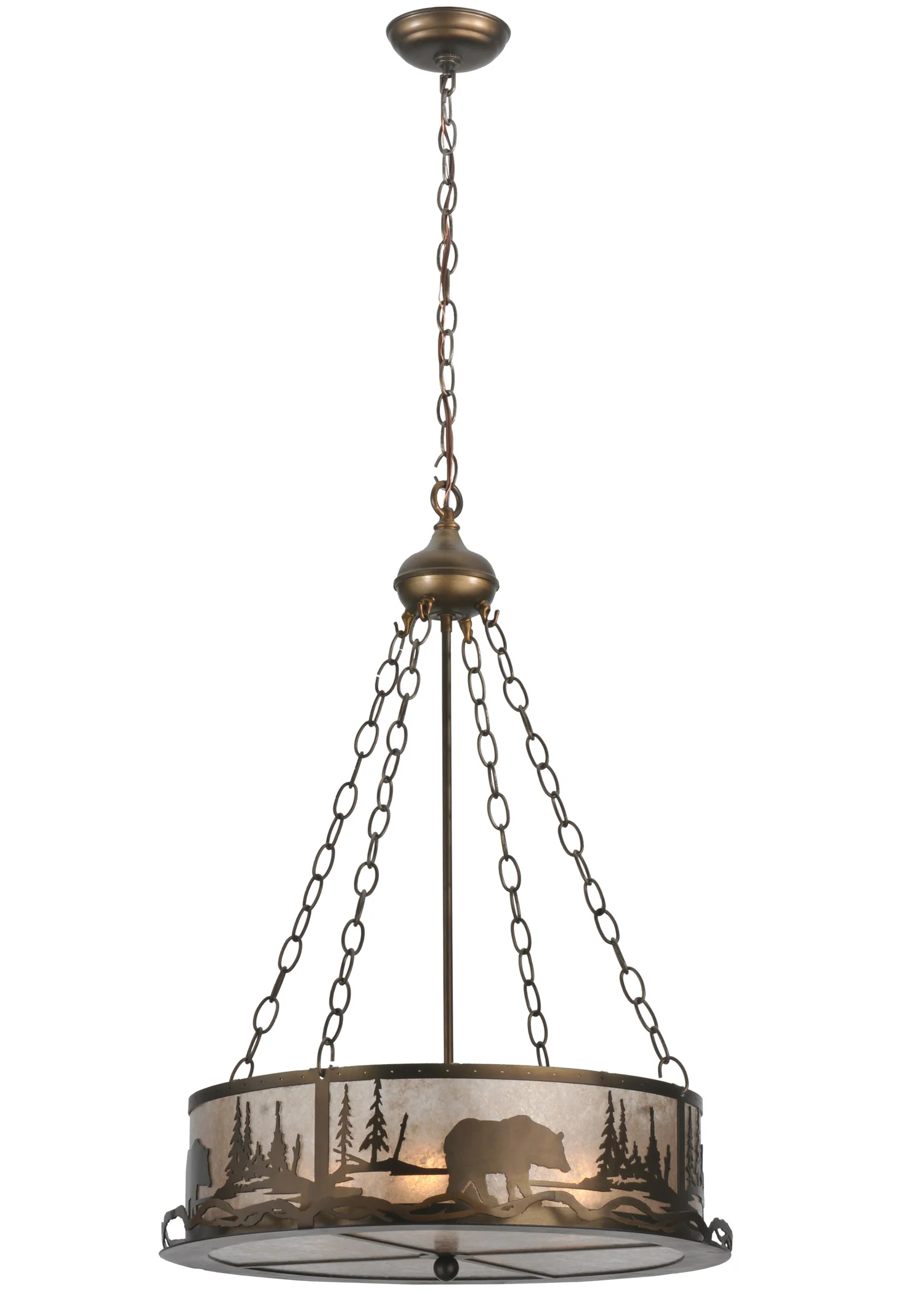 Bear At Lake Four Light Inverted Pendant in Antique Copper