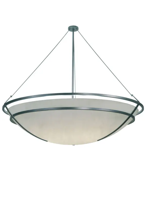 For a unique transitional look, our Azimuth Semi- Flushmount combines sandblasted Statuario Idalight with hardware hand finished in Brushed Nickel. A sophisticated contoured frame and architectural design. Perfect for conference rooms, dining areas, lobbies and other residential and commercial spaces. Custom colors, styles and sizes offered. This fixture is lamped with 10 42 watt compact fluorescent lamps which are dimmable to within 5% of their full capacity. The fixture is custom crafted in our manufacturing facilities in Upstate New York, here in The USA. Collection: Azimuth Finish: Brushed Nickel Glass: Statuario Idalight Notes: Custom Crafted In Yorkville, New York Please Allow 30 Days Width: 75.00" Height: 68.00" Length: 75.00" Weight: 112.00 lb Extension from Wall: 11.00" Number of Bulbs: 10 Maximum Wattage: 42.00 W Bulb Type: T4 Bulb Base: G9 Material: Steel Country of Origin: USA Safety Listing: Damp Safety Rating: Damp