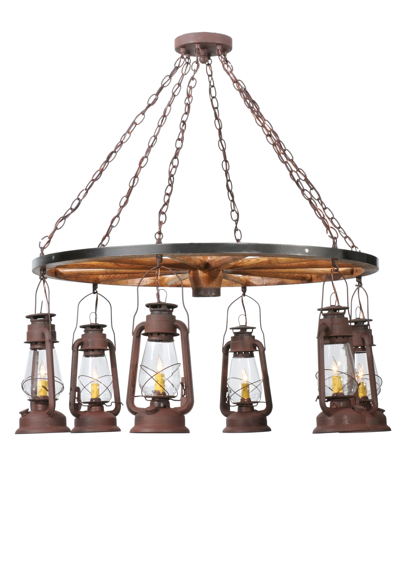 40"W Miners Lantern 6 LT Wagon Wheel Chandelier