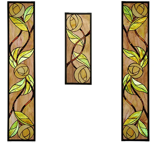 7.125"W X 35.125"H Mackintosh Rose 3 Pieces Stained Glass Window
