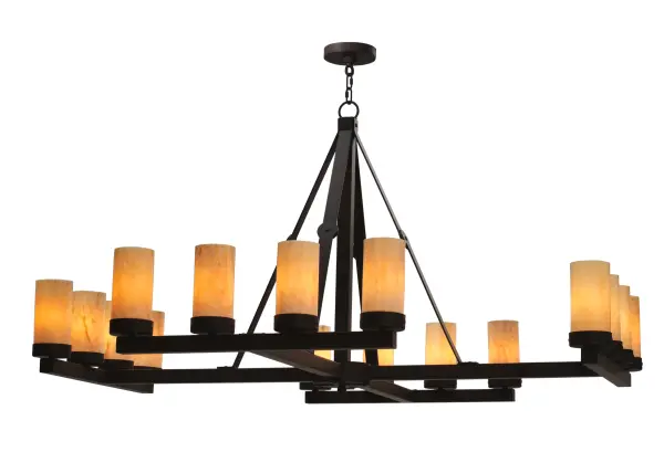 Creating a striking transitional lighting design with a linear profile; Parker is custom crafted with 16 Sahara Taupe Idalight Cylindres embraced by a metal frame that is hand finished in a Cafe Noir coloration. The fixture is ideal for illuminating dining areas; conference tables; lobbies and other residential and commercial spaces; and is handcrafted by highly skilled artisans in the USA in our manufacturing facility in Yorkville; New York. Custom colors; styles and sizes are available. Dimmable energy efficient lamping options such as LED are offered. This 60-inch long chandelier is UL and cUL listed for damp and dry locations.