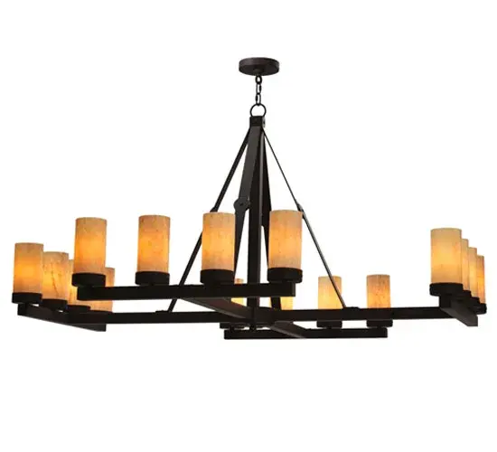Creating a striking transitional lighting design with a linear profile; Parker is custom crafted with 16 Sahara Taupe Idalight Cylindres embraced by a metal frame that is hand finished in a Cafe Noir coloration. The fixture is ideal for illuminating dining areas; conference tables; lobbies and other residential and commercial spaces; and is handcrafted by highly skilled artisans in the USA in our manufacturing facility in Yorkville; New York. Custom colors; styles and sizes are available. Dimmable energy efficient lamping options such as LED are offered. This 60-inch long chandelier is UL and cUL listed for damp and dry locations. - alternate view