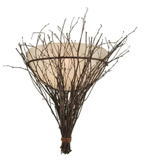 Bring Mother Nature into your home with Natural Hickory and Birchwood twigs and branches intertwined and designed to create this unique wall sconce. The Fleshtone Idalight diffuser will deliver beautiful ambient illumination behind twigs and branches sustainably harvested by hand from low-hanging; tree-friendly sun growth in the Adirondack Mountains. The sconce is enhanced with a warm Mahogany Bronze finish. Handcrafted in our 180;000 square foot manufacturing facility in Yorkville; New York. Candlelight colors; metal finishes and fixture sizes can be customized to your needs. UL and cUL listed for dry and damp locations. - alternate view