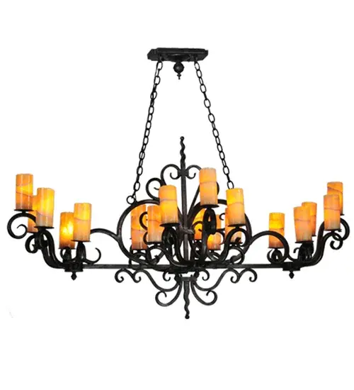 Graceful elegance and a distinctive refinement are reflected in this appealing lighting masterpiece. This exquisite chandelier renders an exquisite design featured in a Blackwash finish with Highlights and adorned with a multitude of scrolled accents. The chandelier renders 20 Amber Cylindres perched on delicate bobeches and designed for beautiful ambient light. The fixture features hand detailed American craftsmanship perfected by years of time honored artistry in our manufacturing facility in Upstate New York. Perfect for illuminating lobbies; dining rooms; and other spaces. Custom sizes; styles; and colors are available; as well as dimmable energy efficient lamping options such as LED. UL and cUL listed for damp and dry locations.
