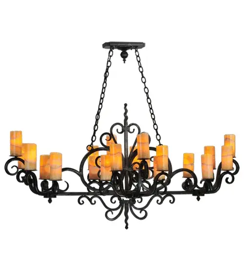 Graceful elegance and a distinctive refinement are reflected in this appealing lighting masterpiece. This exquisite chandelier renders an exquisite design featured in a Blackwash finish with Highlights and adorned with a multitude of scrolled accents. The chandelier renders 20 Amber Cylindres perched on delicate bobeches and designed for beautiful ambient light. The fixture features hand detailed American craftsmanship perfected by years of time honored artistry in our manufacturing facility in Upstate New York. Perfect for illuminating lobbies; dining rooms; and other spaces. Custom sizes; styles; and colors are available; as well as dimmable energy efficient lamping options such as LED. UL and cUL listed for damp and dry locations. - alternate view